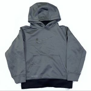 NIKE Kids Youth Therma Fit Hoodie Pullover Gray Black Medium